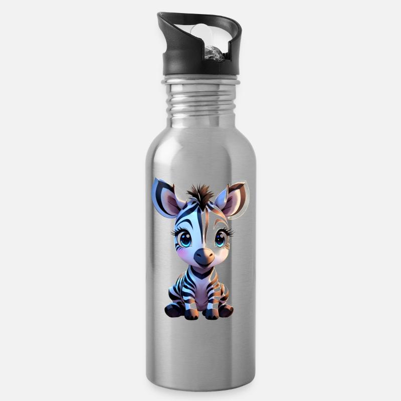 Niedliches Baby Zebra freigestellt - Trinkflasche mit integriertem Trinkhalm - Lightsilver