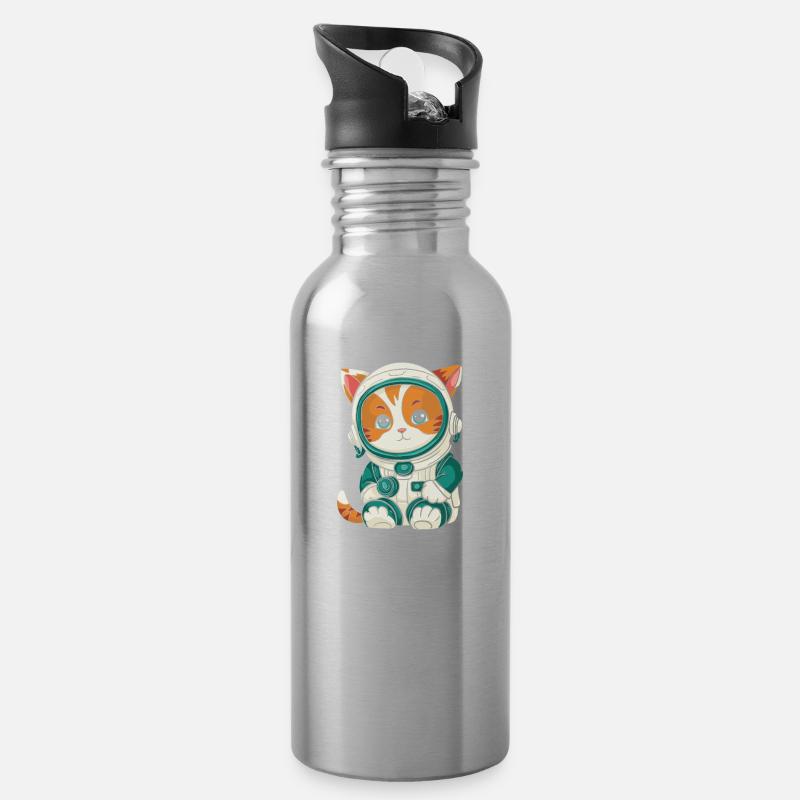 Cat Astronaut - Water bottle with straw - silver
