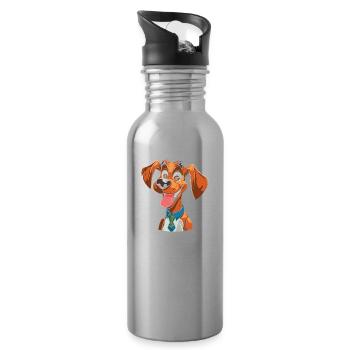 Hund Vierbeiner Niedlich - Trinkflasche mit integriertem Trinkhalm - Lightsilver - Rechts