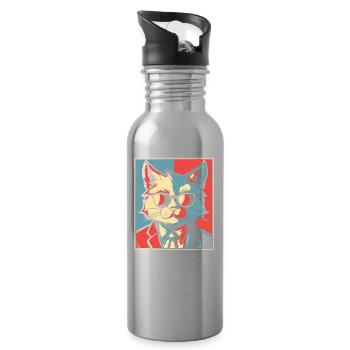 Katze - Trinkflasche mit integriertem Trinkhalm - Lightsilver - Rechts