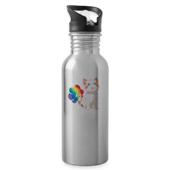 Chat Drôle De Pet Arc-en-Ciel - Gourde avec paille intégrée - argent clair - Droite