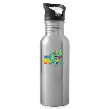 Chameleon Chamäleon Witzig Regenbogenfurz - Trinkflasche mit integriertem Trinkhalm - Lightsilver - Rechts