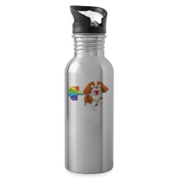 King Charles Cavalier Funny Rainbow Fart - Water bottle with straw - silver - Right