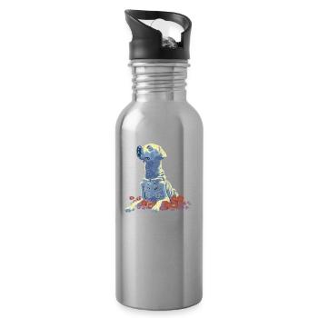 Golden Retriever Flower Skeleton Flower Animal - Water bottle with straw - silver - Right
