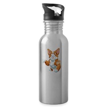 Corgi Vater I Love Dad - Trinkflasche mit integriertem Trinkhalm - Lightsilver - Rechts