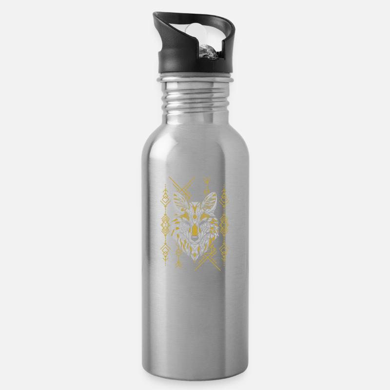 Wolf Abstrakt Geometrisch Polygon Wolf - Trinkflasche mit integriertem Trinkhalm - Lightsilver