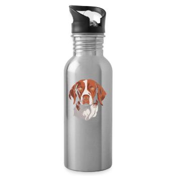 Épagneul breton - Gourde avec paille intégrée - argent clair - Droite
