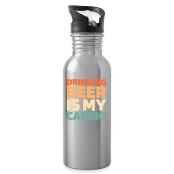 Beer Beer Lover Funny Cardio Quote - Water bottle with straw - silver - Right