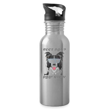 Border Collie Vater Best Dad Pawsibly - Trinkflasche mit integriertem Trinkhalm - Lightsilver - Rechts