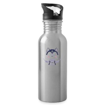 Siberian Husky Idgaf - Water bottle with straw - silver - Right