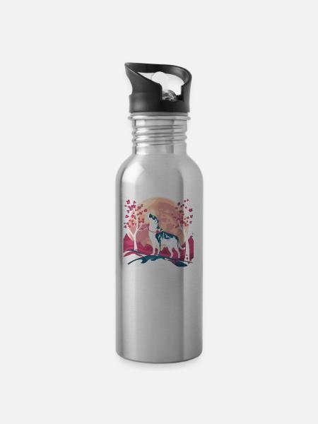 Labrador Japon Cerisier Fleur Lune - Gourde avec paille intégrée - argent clair