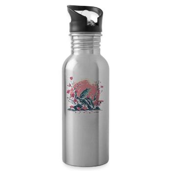 Grenouille Crapaud Japon Cerisier Fleur Lune - Gourde avec paille intégrée - argent clair - Droite