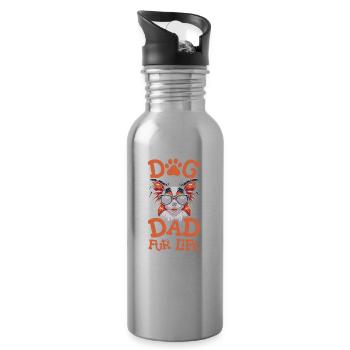 Papillon Vater Dog Dad Fur Life - Trinkflasche mit integriertem Trinkhalm - Lightsilver - Rechts