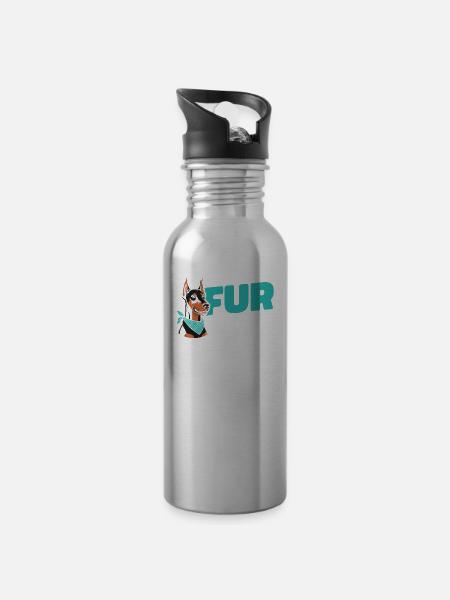 Dobermann Hundepapa Fur Daddy - Trinkflasche mit integriertem Trinkhalm - 