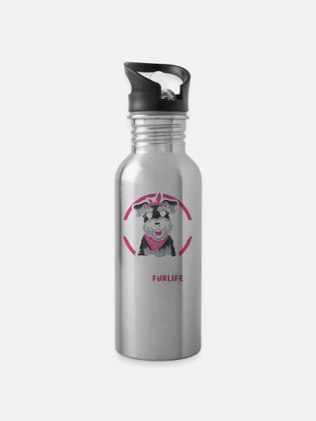 Schnauzer Hund Dog Aunt Fur Life - Trinkflasche mit integriertem Trinkhalm - Lightsilver