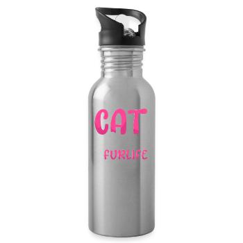 Chat Chat Tante Pour la Vie - Gourde avec paille intégrée - argent clair - Droite