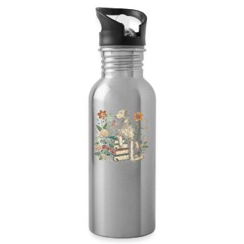 Irish Wolfhound Flower Book Reader - Water bottle with straw - silver - Right