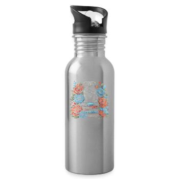 Bulldog Flower Book Reader Floral Cottagecore - Water bottle with straw - silver - Right
