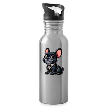 Französische Bulldogge 5 - Trinkflasche mit integriertem Trinkhalm - Lightsilver - Rechts