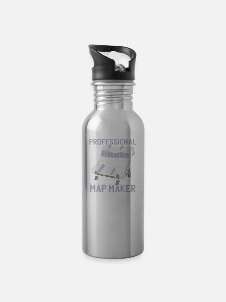 Kartograph - Trinkflasche mit integriertem Trinkhalm - Lightsilver
