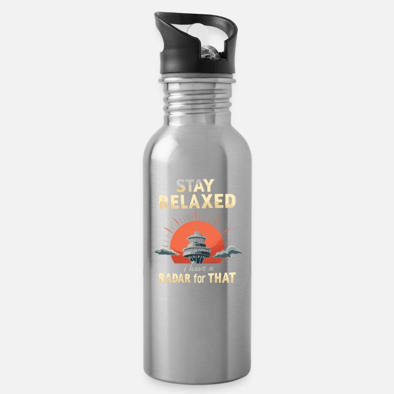 Fluglotse - Trinkflasche mit integriertem Trinkhalm - Lightsilver