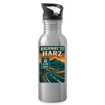 Highway To Harz Bunt Retro A36 - Trinkflasche mit integriertem Trinkhalm - Lightsilver - Rechts