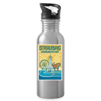 Straubing Gäubodenstadt Poster - Trinkflasche mit integriertem Trinkhalm - Lightsilver - Rechts