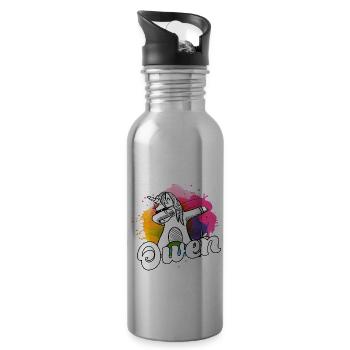 OWEN - Beautiful Boy Name with Cool Unicorn - Water bottle with straw - silver - Right