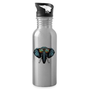 Elephant Head Portrait Cool - Water bottle with straw - silver - Right