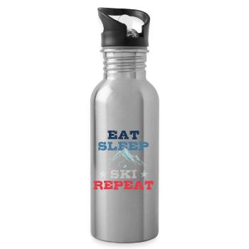 Eat Sleep Ski Repeat - Ski - Ski - Water bottle with straw - silver - Right