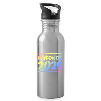 Mykonos 2025 Bunt - Trinkflasche mit integriertem Trinkhalm - Lightsilver - Rechts