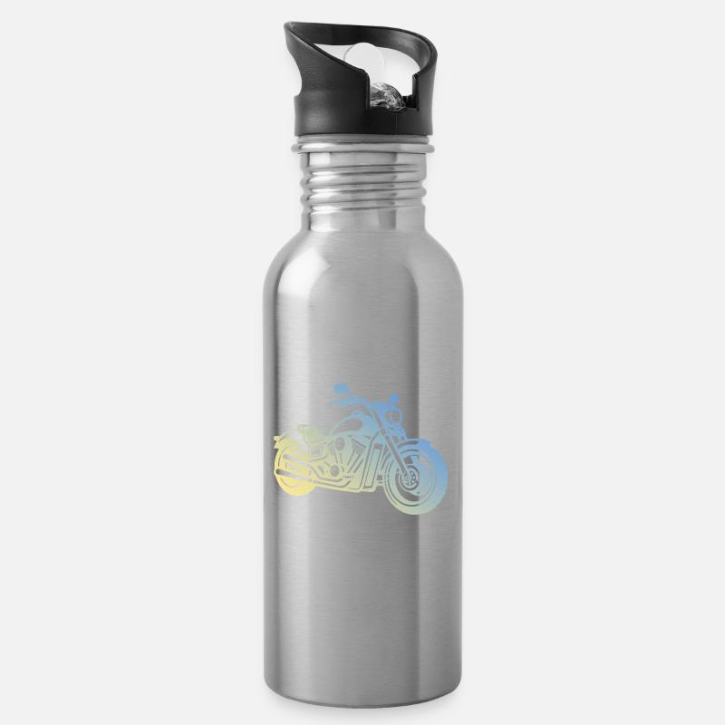 Motorrad Biker - Trinkflasche mit integriertem Trinkhalm - Lightsilver