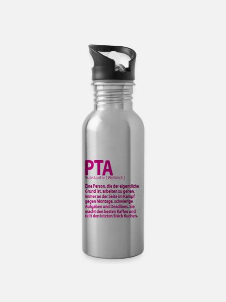 PTA Abschiedgeschenk Danke Abschied Kollegin - Trinkflasche mit integriertem Trinkhalm - Lightsilver