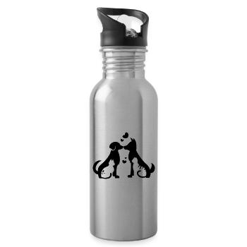 Chiens Chats Amour - Coeur pour les animaux - Idée cadeau - Gourde avec paille intégrée - argent clair - Droite