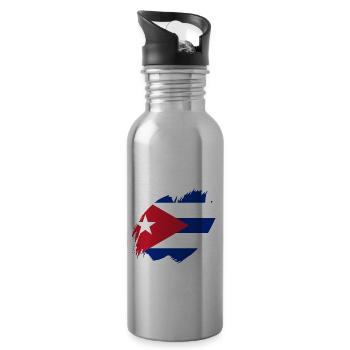 Cuba Flag Caribbean Holiday Cuba Travel Havana - Water bottle with straw - silver - Right
