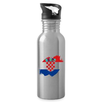 Croatie Drapeau Adriatique Zagreb Drapeau croate - Gourde avec paille intégrée - argent clair - Droite