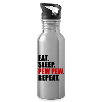 EAT SLEEP PEW PEW REPEAT GIFT GAMER eSPORTS - Water bottle with straw - silver - Right