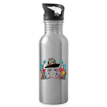 Herbst Maus Hippie Vintage Retro Nager Ratte - Trinkflasche mit integriertem Trinkhalm - Lightsilver - Rechts