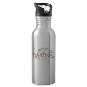 October Birthday Gift | Born in October 1990 - Water bottle with straw - silver - Right