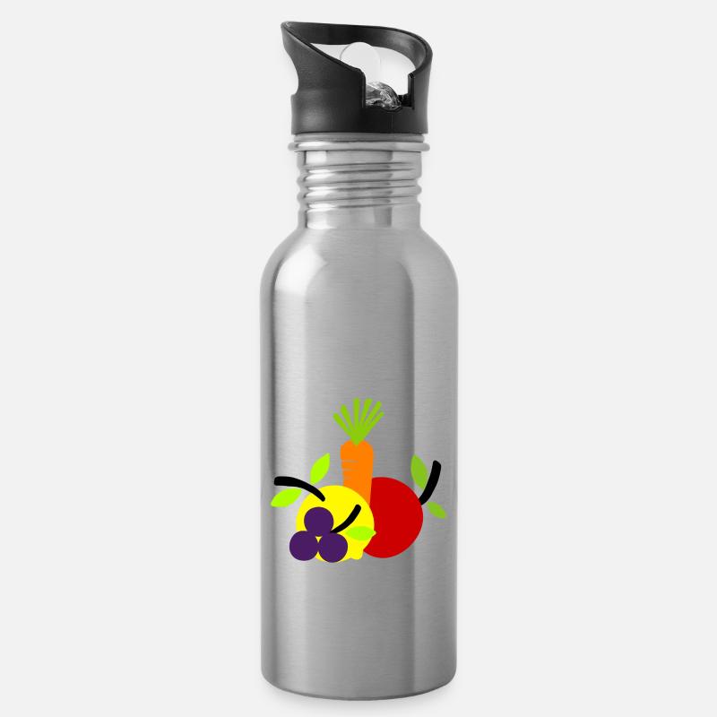 Fruit Vegetables Vegan - Water bottle with straw - silver