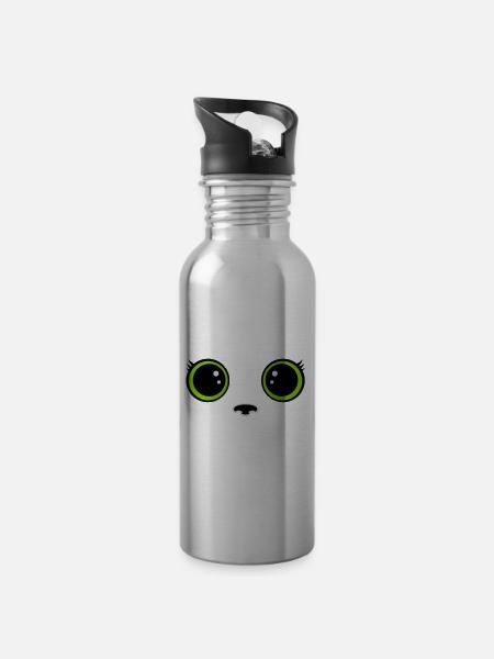 Kitten - Water bottle with straw - silver