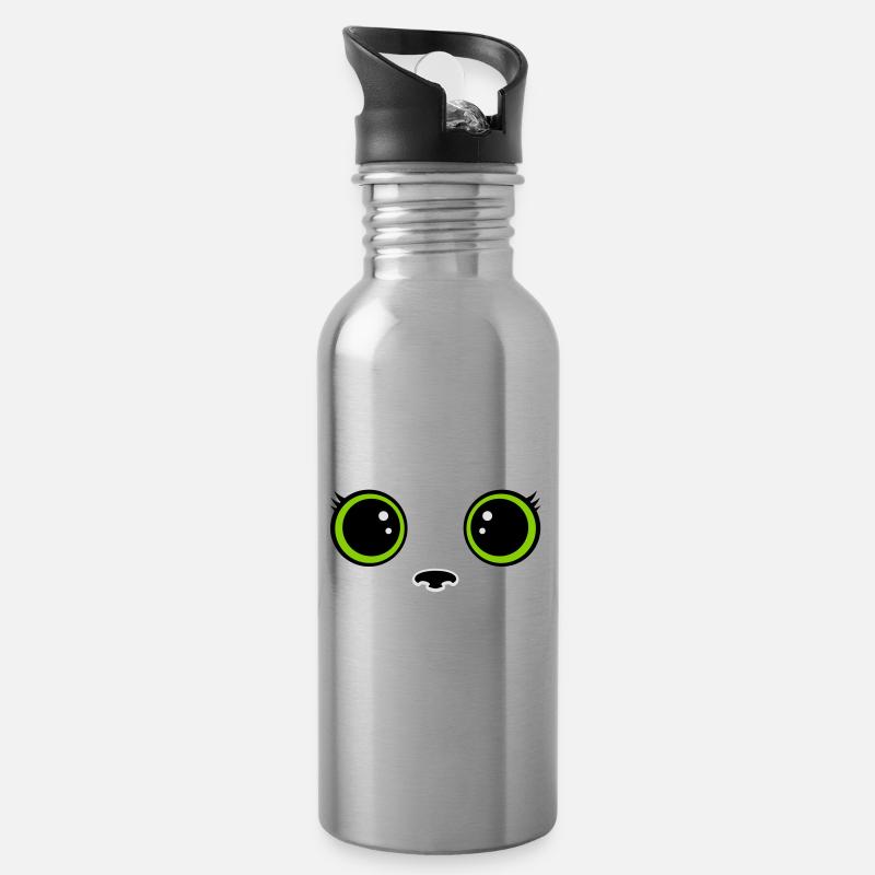 Katze - Trinkflasche mit integriertem Trinkhalm - Lightsilver