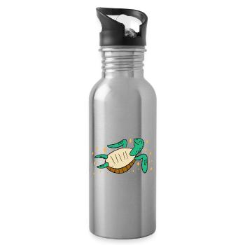 Chill Krötchen Schildkröte Chillen Turtle Relax - Trinkflasche mit integriertem Trinkhalm - Lightsilver - Rechts