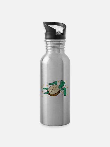 Chill Krötchen Schildkröte Chillen Turtle Relax - Trinkflasche mit integriertem Trinkhalm - Lightsilver
