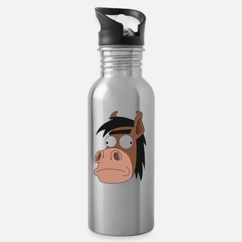 Verrücktes Cartoon Pferd - Trinkflasche mit integriertem Trinkhalm - Lightsilver