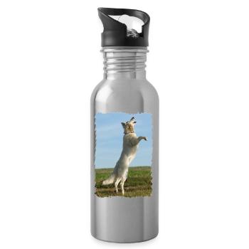 white angel flies - Water bottle with straw - silver - Right