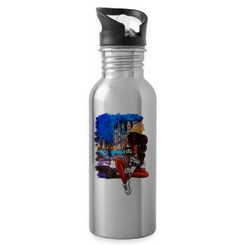 Rostocker Mädchen am Brunnen - Trinkflasche mit integriertem Trinkhalm - Lightsilver - Rechts