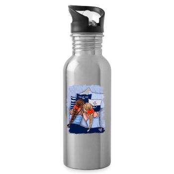YOU&ME Illustration/Freundinnen/Schwestern Maritim - Trinkflasche mit integriertem Trinkhalm - Lightsilver - Rechts