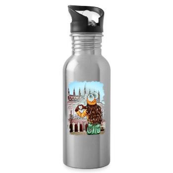 Frau Rathaus Rostock Illustration - Trinkflasche mit integriertem Trinkhalm - Lightsilver - Rechts