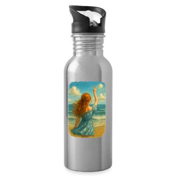 Fille rousse au bord de la mer - Gourde avec paille intégrée - argent clair - Droite